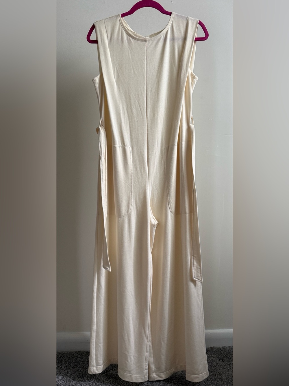 ✅Max Studio Cream Sleeveless Wide-Leg Jumpsuit with Side Ties